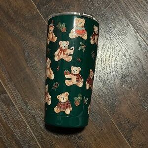 Green Tumbler with Teddy Bear Design